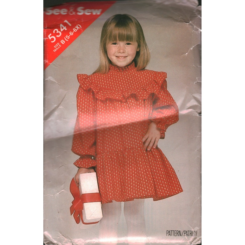 See & Sew 5341 Vintage Kids Dress Sewing Pattern Size B‎ 5 6 6X Ruffle A-Line